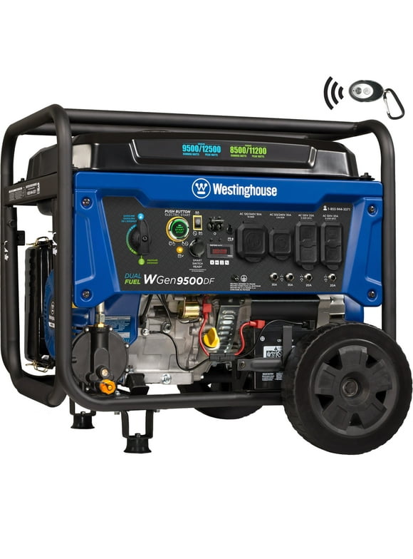 Westinghouse 12,500 Peak Watt Dual Fuel Portable Generator, Electric Start, Transfer Switch Ready