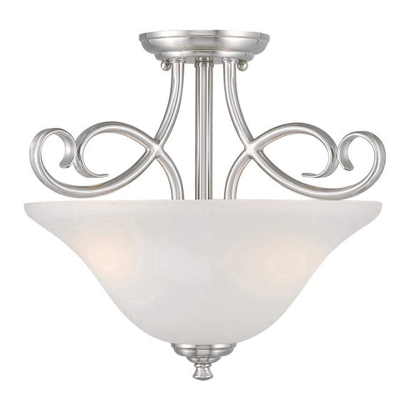 Westinghouse Westinghouse Lighting 6573800 Dunmore 15-Inch, Two-Light Indoor Semi-Flush Mount Ceiling Fixture, Brushed Nickel Finish with Frosted Glass
