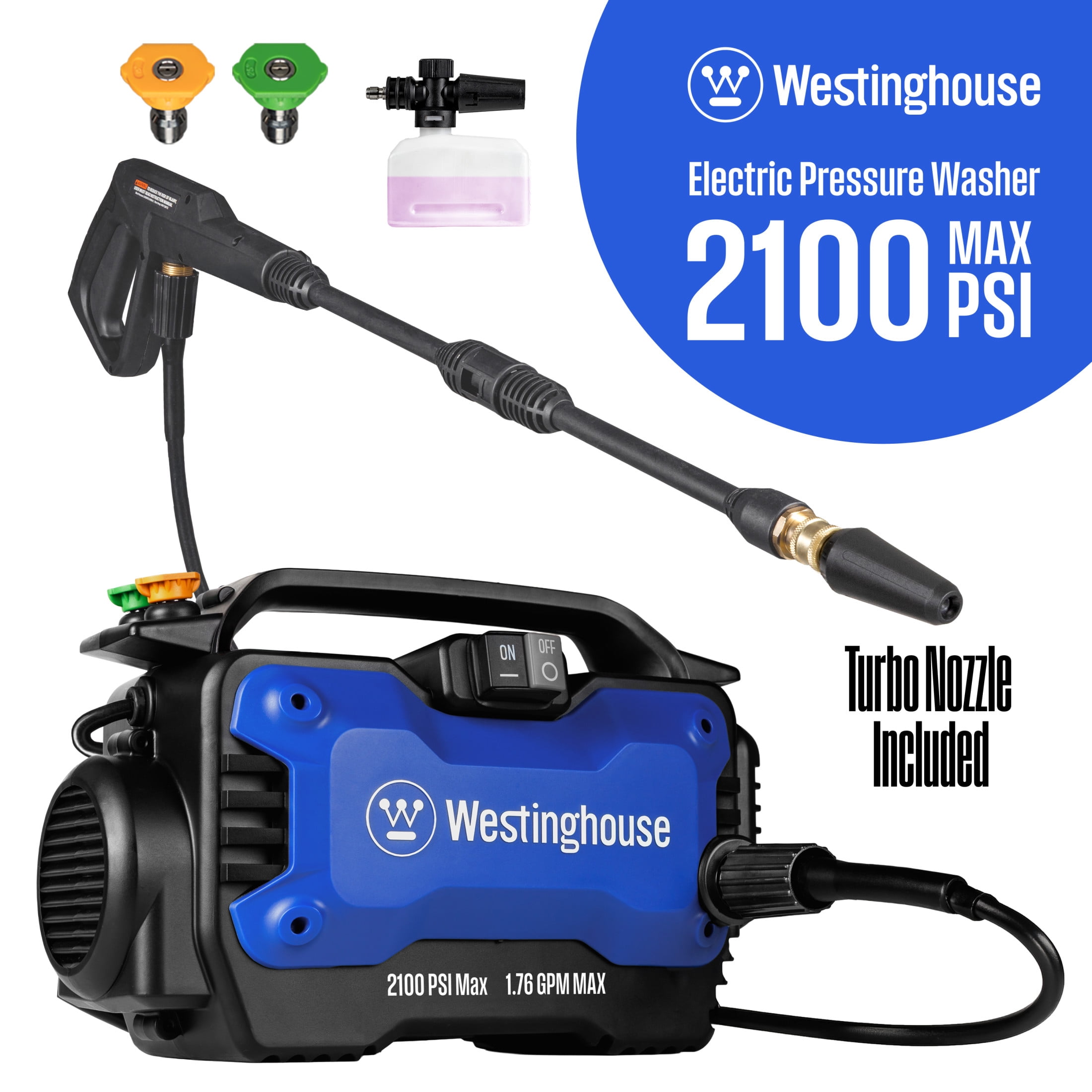 Westinghouse 2100 Max PSI Electric Pressure Washer, 1.76-GPM, Foam Cannon, Turbo Nozzle