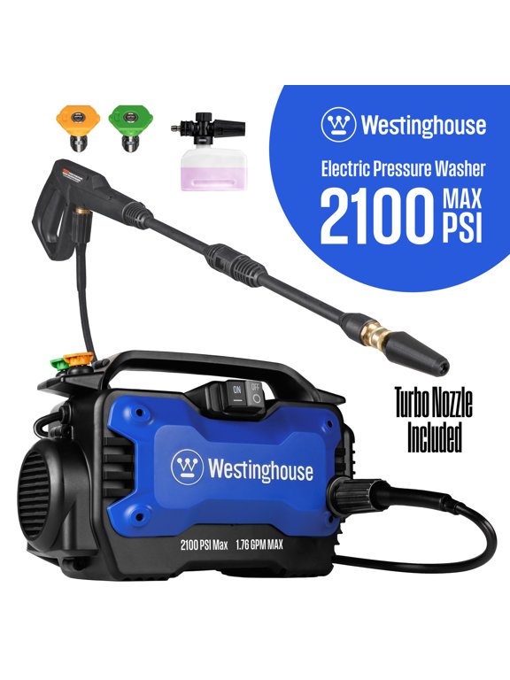 2100 Max PSI Electric Pressure Washer, 1.76-GPM, Foam Cannon, Turbo Nozzle