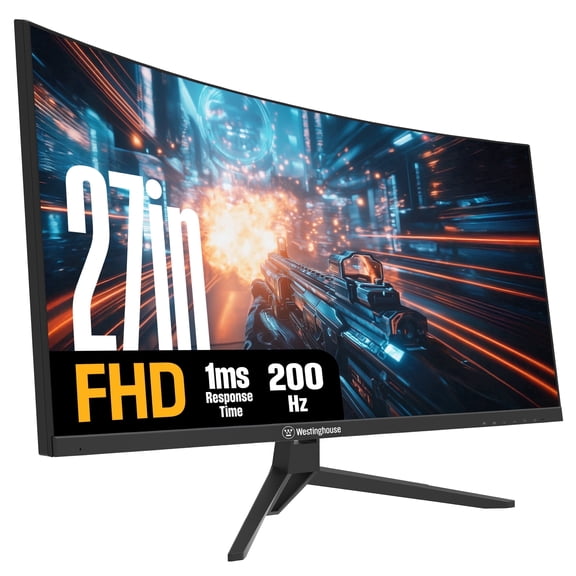 Westinghouse 27 Inch Curved Gaming Monitor, 200Hz, 1ms, FHD 1080P, 3000:1 Contrast Ratio, 118% sRGB, 1500R, AMD FreeSync, Eyecare, for PC Games with Built-in Speakers, DisplayPort, HDMIx2-Black