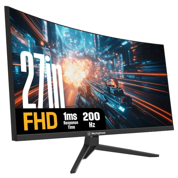 Westinghouse 27 Inch Curved Full HD Gaming Monitor, 200Hz, AMD FreeSync Support, Low Motion Blur, 1500R Curve, 1920 x 1080, for PC Games with Built in Speakers, DisplayPort, 2X HDMI