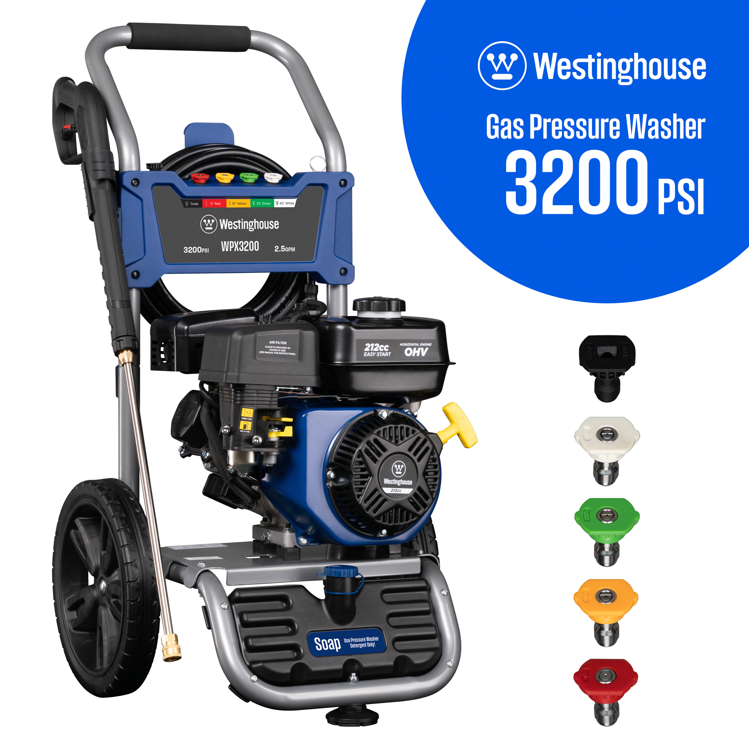 Westinghouse 3200-PSI, 2.5-GPM Gas Pressure Washer with 5 Nozzles & Soap Tank, 63 lbs. - image 1 of 13