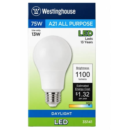 Westinghouse 35141 A21 All Purpose LED 13W (75W Equivalent) Daylight Light Bulb