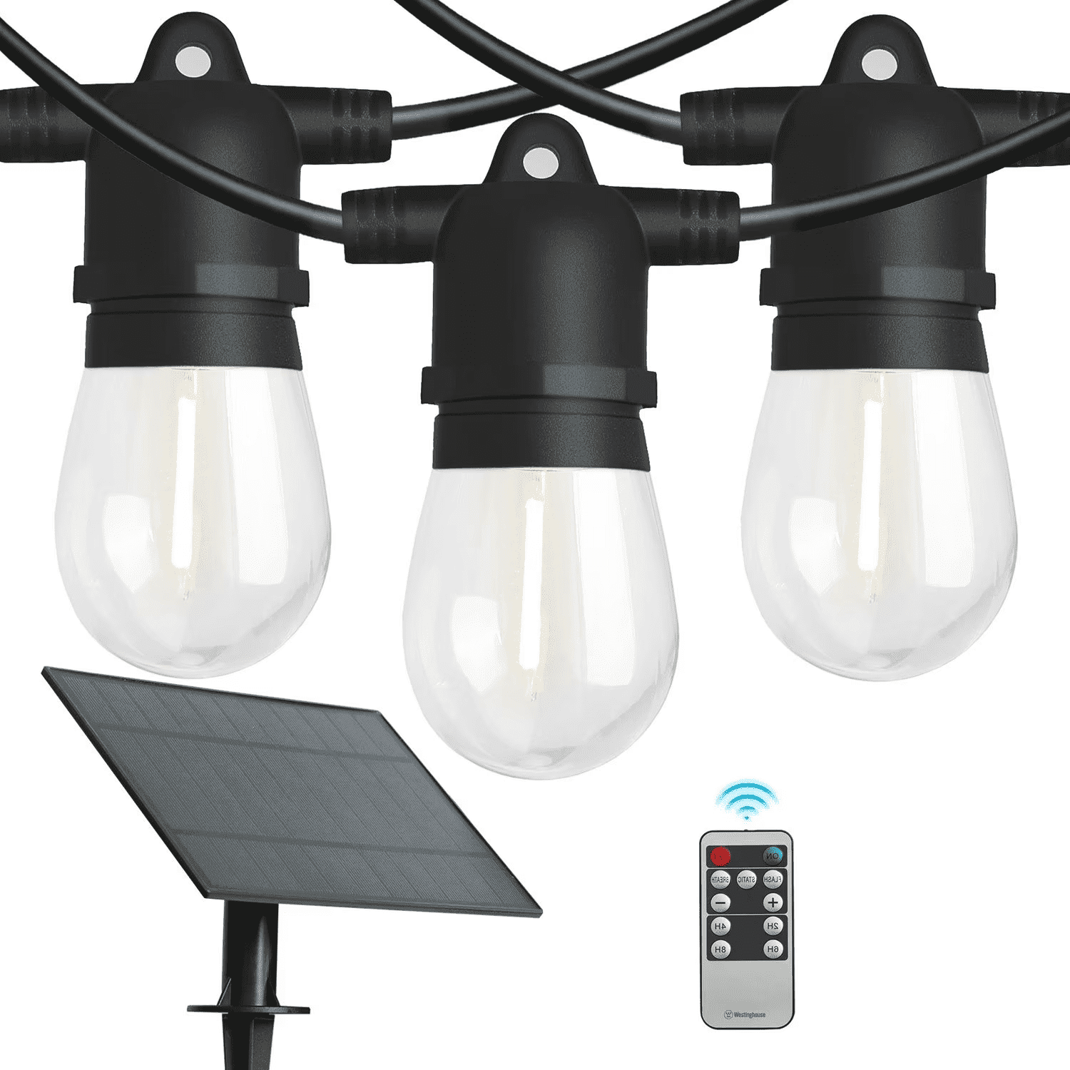 Westinghouse 36' Solar Outdoor String Lights, Waterproof Patio Lights,15 Bulbs with Remote Control for Patio Yard Garden Decor