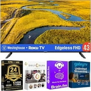 Westinghouse 43-Inch Edgeless Roku Smart TV - LED HD w/Wi-Fi Connectivity, Compatible w/Alexa Includes 2-Year Warranty (1-Year Manufacturer + 1-Year CPS Protection Plan) & Streaming Bundle