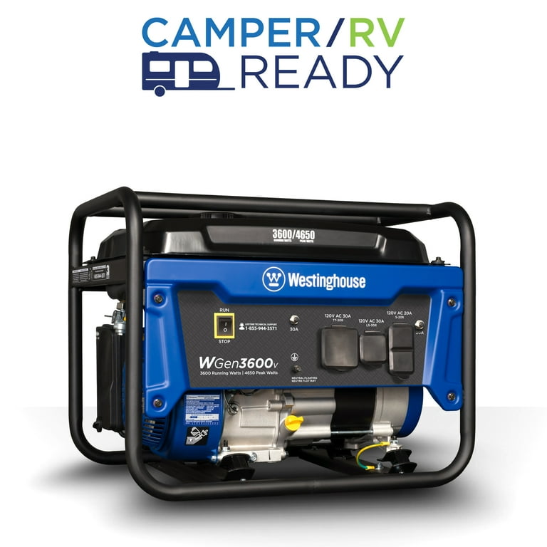 Westinghouse WGen3600v Portable Generator - 3600 Rated Watts & 4650 Peak Watts - Gas Powered - CARB Compliant Westinghouse WGen3600v Portable Generator - 3600 Rated Watts & 4650 Peak Watts - Gas Powered - CARB Compliant