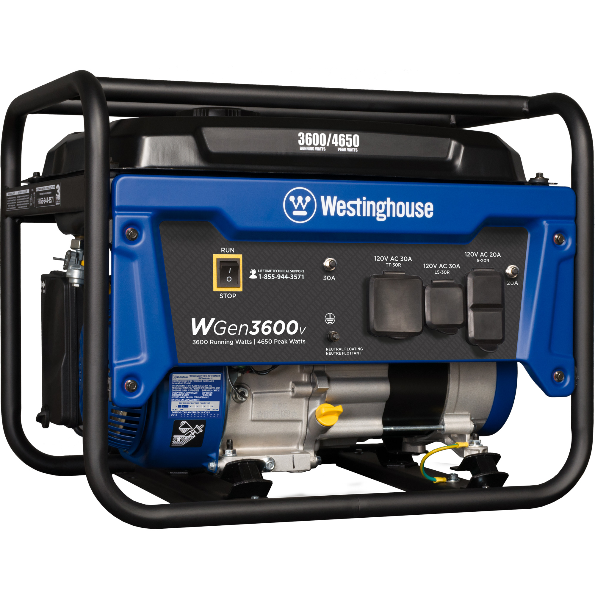 Westinghouse 4650 Peak Watt Portable Gas Powered Generator, RV Ready Outlet, Recoil Start - image 1 of 12