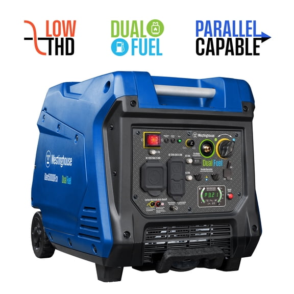 Westinghouse 5000 Peak Watt Portable Dual Fuel Inverter Generator, Recoil Start, Gas/Propane