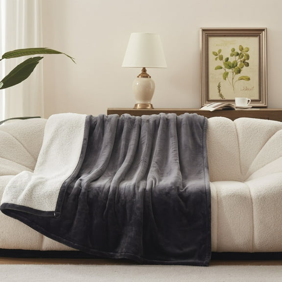 Westinghouse 50x60" Electric Blanket Throw, 6 Heating Levels & 2-10 Hours Auto Shutoff Setting, Flannel to Sherpa Reversible Heated Throw, Grey