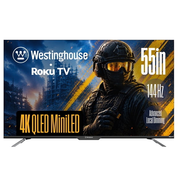 Westinghouse 55 Inch Mini LED 4K UHD Roku Smart TV Max, Native 144Hz Refresh Rate, VRR & ALLM Gaming, QLED Quantum Color, Dolby Vision HDR, Local Dimming, MEMC Motion, HomeKit