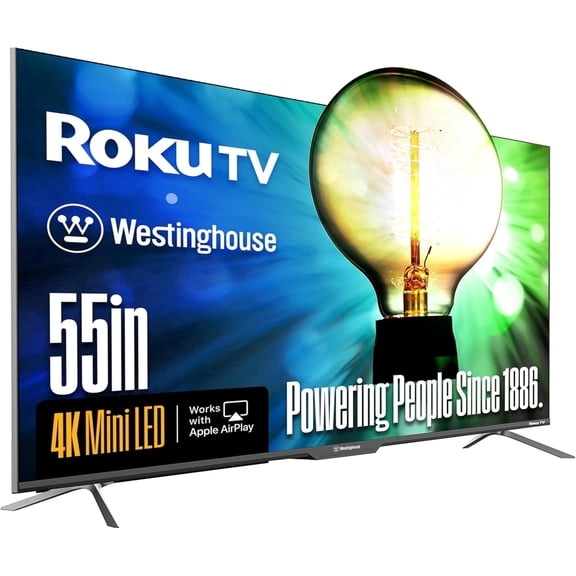 Westinghouse 55 Inch Mini LED 4K UHD Roku Smart TV Max, Native 144Hz Refresh Rate, VRR & ALLM Gaming, QLED Quantum Color, Dolby Vision HDR, Local Dimming, MEMC Motion, HomeKit