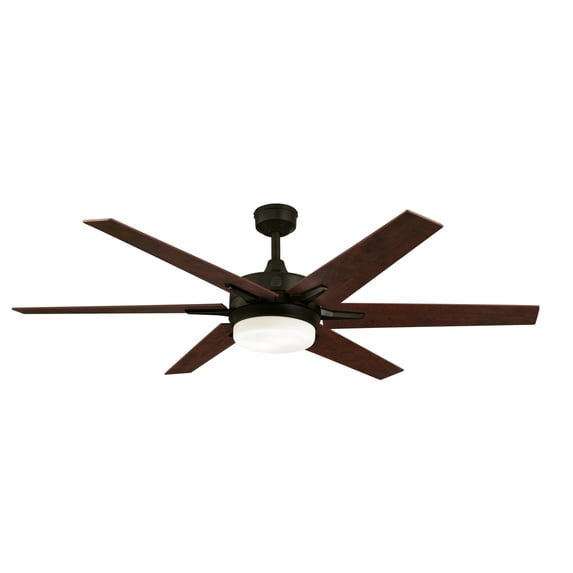 Westinghouse Cayuga 60 in. Black-Bronze Finish Reversible Blades (Applewood/Cherry) Frosted Opal Glass Smart WiFi Technology