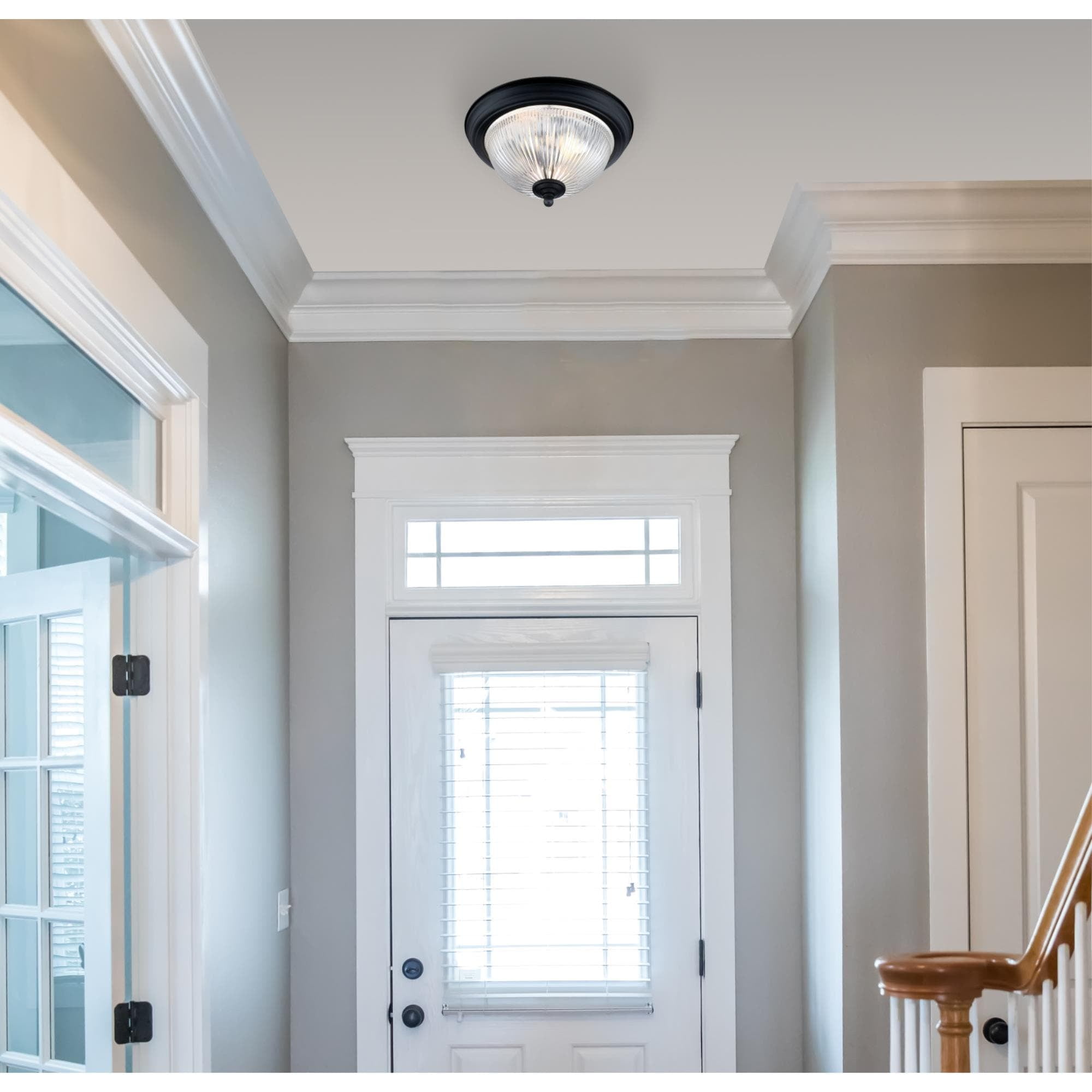 Matte Black Flush Mount Ceiling Light with Crystal Ribbed Glass