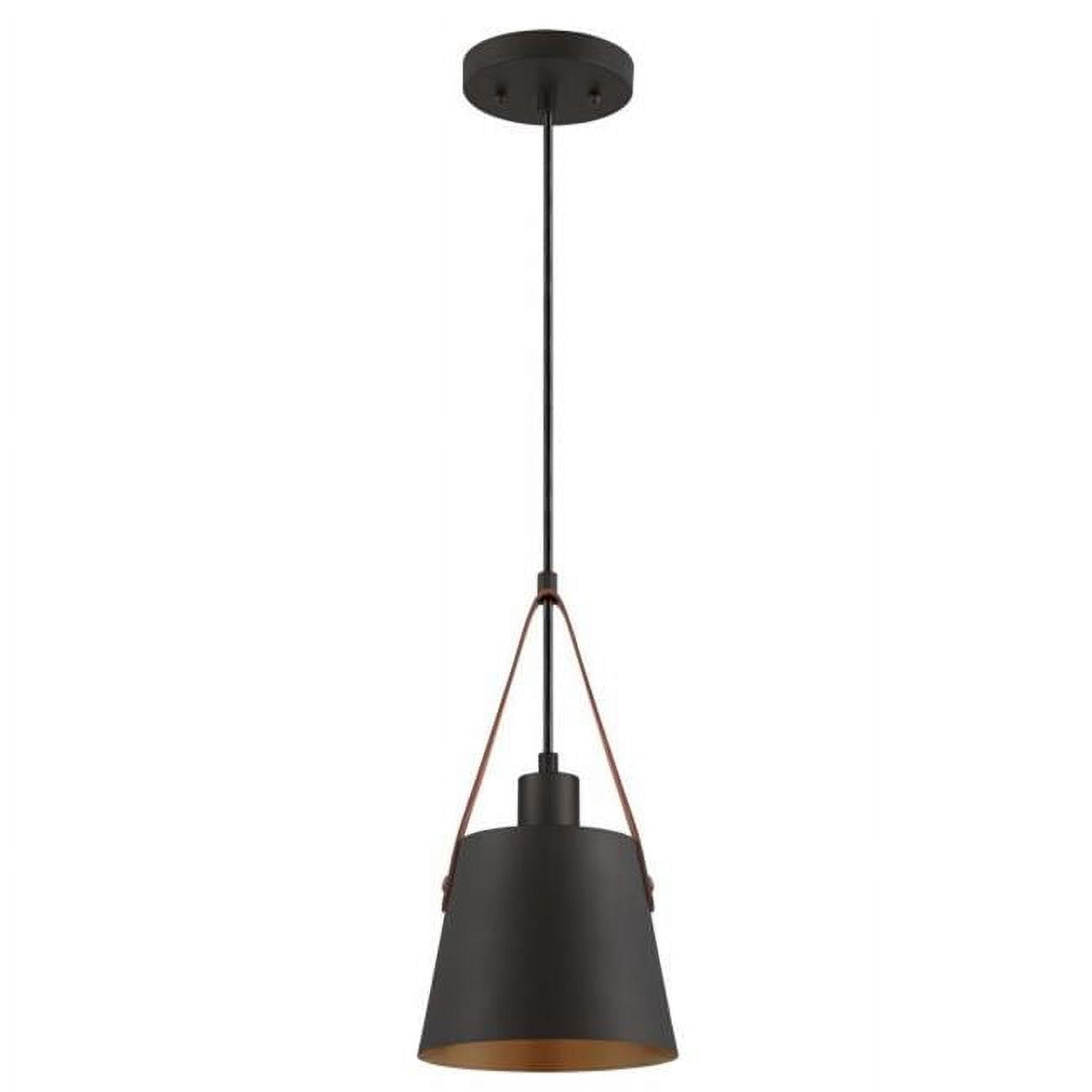 Pasco Mini Pendant Light with Leather Strap, Black-Bronze Finish