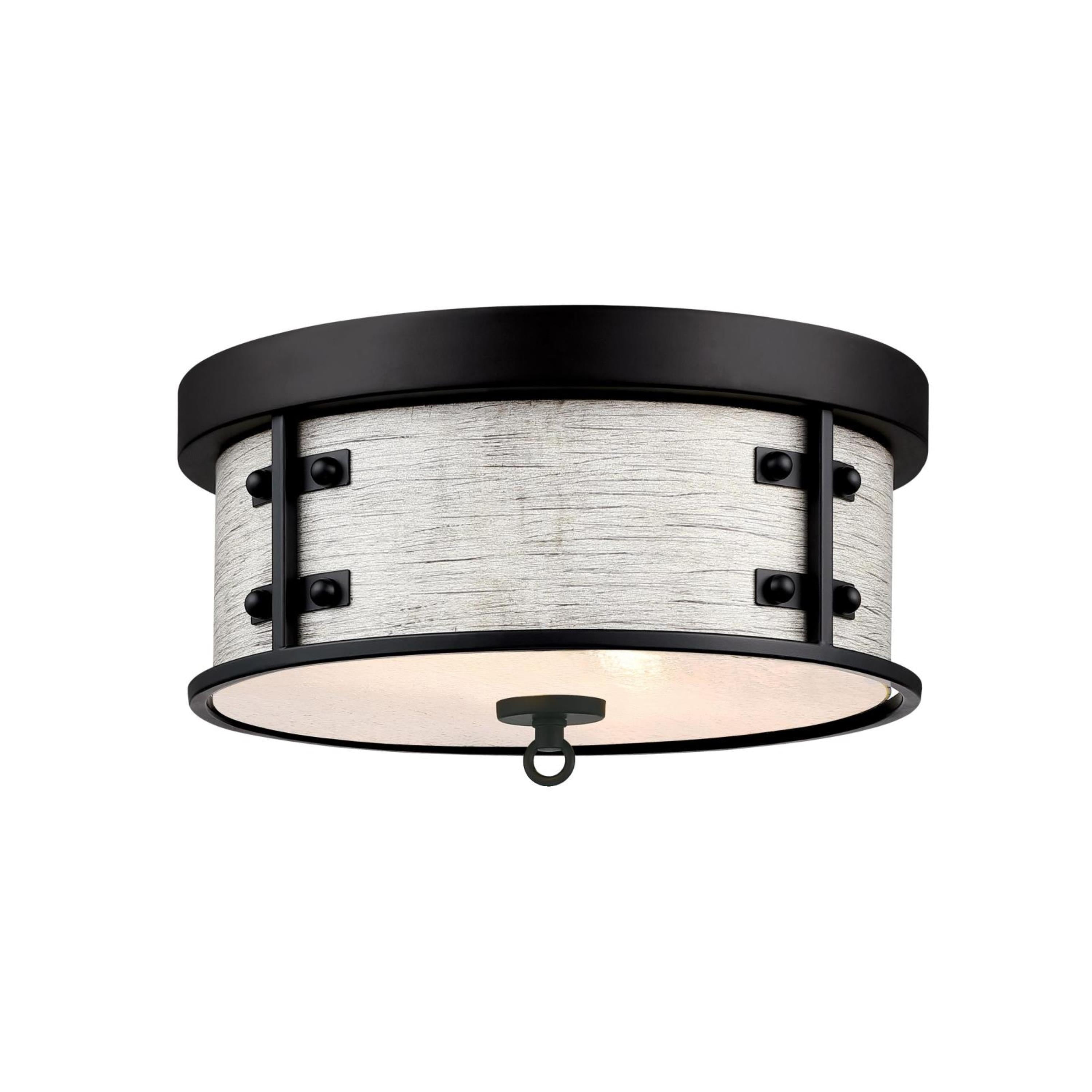 Matte Black and Antique Ash Drum Flush Mount Light