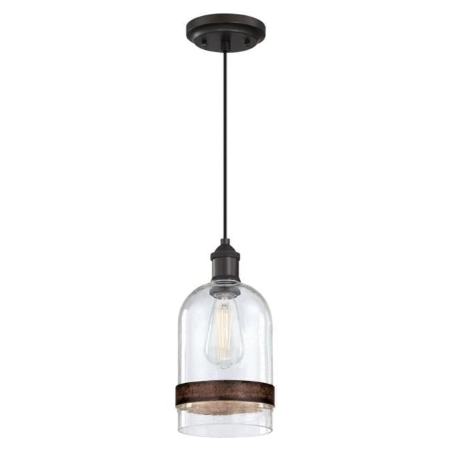 Tarrant Mini Pendant Light with Clear Seeded Glass and Barnwood Band