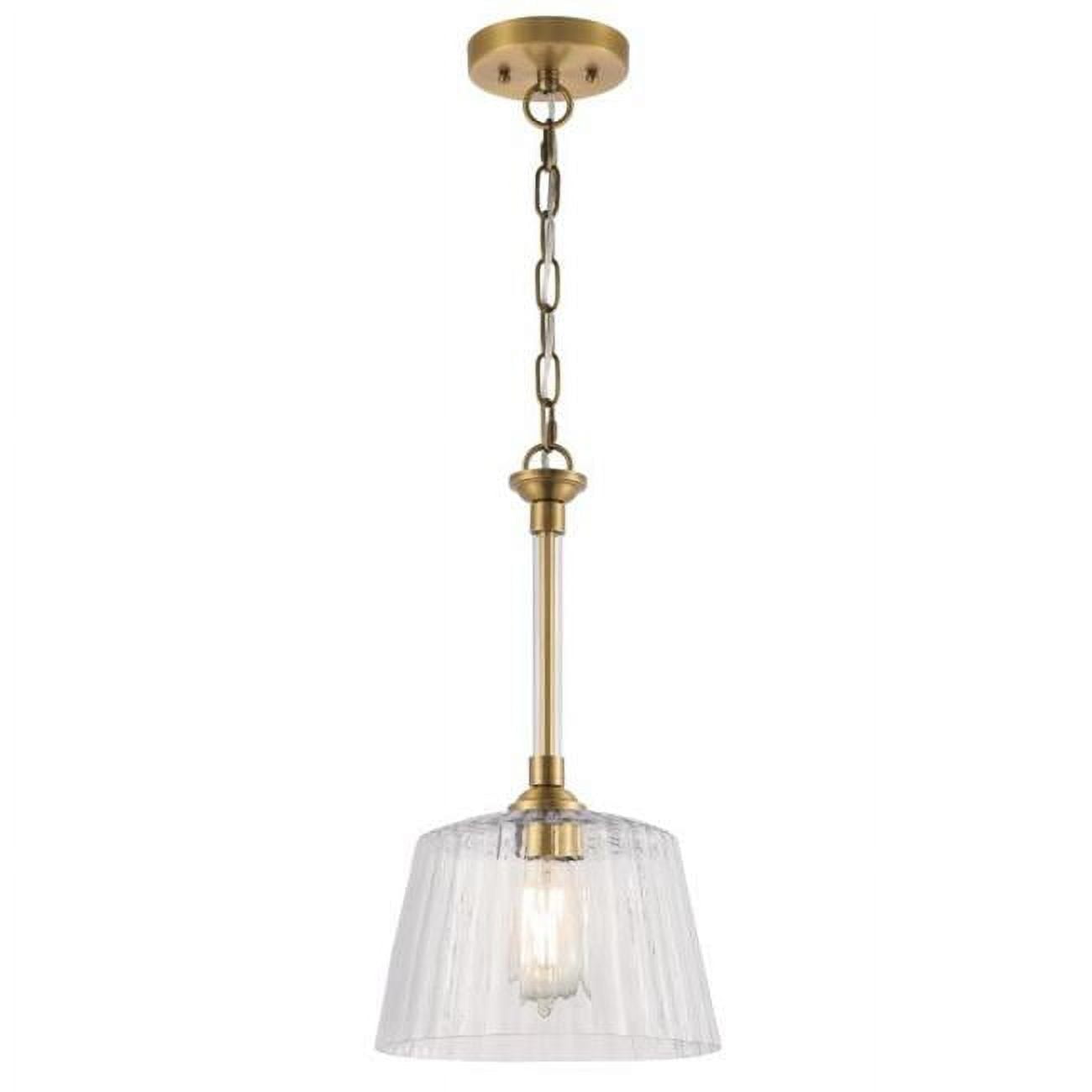 Brushed Brass Mini Pendant with Clear Ribbed Glass Shade
