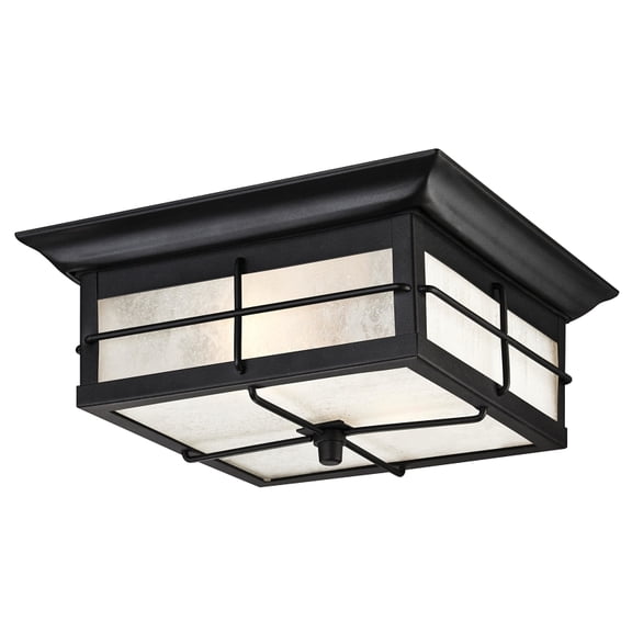 Westinghouse 6204800 Orwell Two-Light Outdoor Flush-Mount Fixture, Textured Black Finish on Steel with Frosted Seeded Glass
