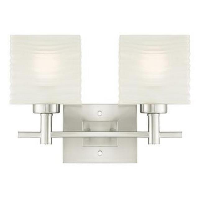 Brushed Nickel Two-Light Wall Fixture with Rippled Glass Shades