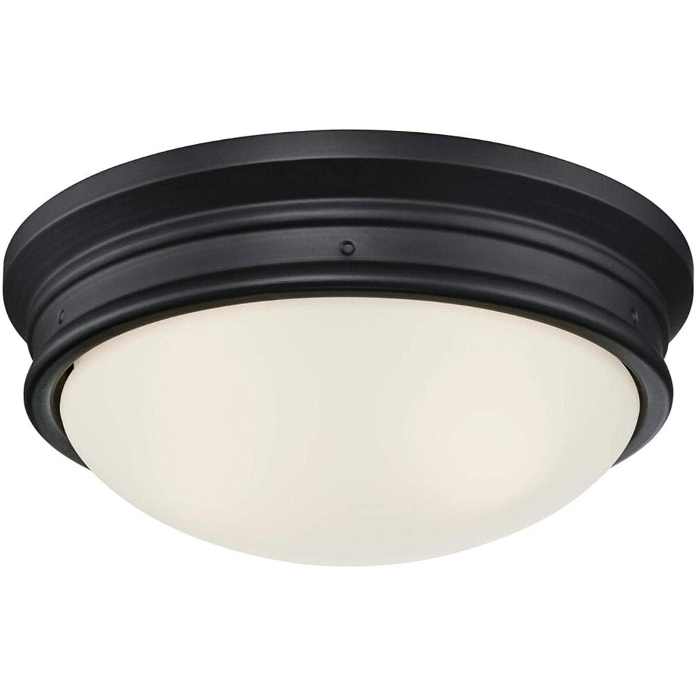 Westinghouse Westinghouse Lighting 6578100 Meadowbrook 13 inch Traditional Two-Light Flush Mount Outdoor Ceiling Light Fixture Matte Black Finish, Frosted Glass