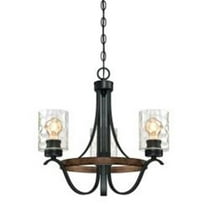 Westinghouse 6331800 Barnwell Three-Light Indoor Chandelier, Textured Iron and Barnwood Finish with Clear Hammered Glass