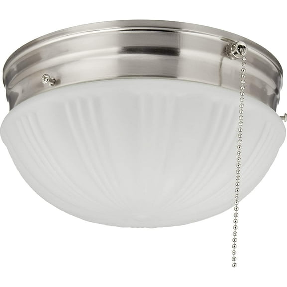 Westinghouse 6721000 Two-Light Flush-Mount Interior Ceiling Fixture with Pull Chain, Brushed Nickel Finish with Frosted Fluted Glass, Diameter: 8.75 Inches
