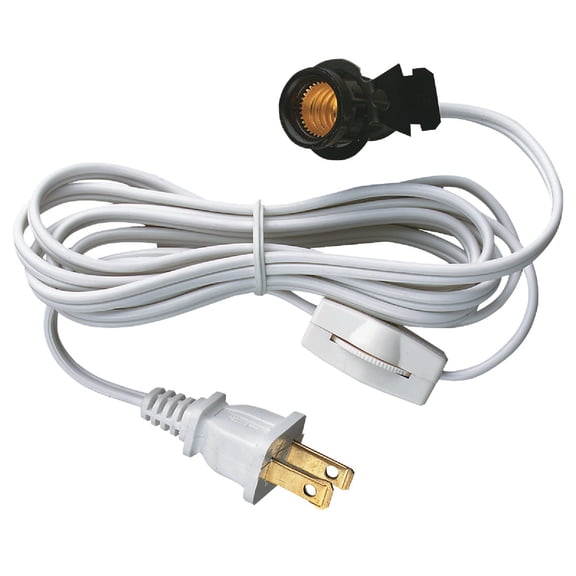 Westinghouse 70108 6-Foot Cord Set with Snap-In Pigtail Candelabra-Base Socket and Cord Switch, White