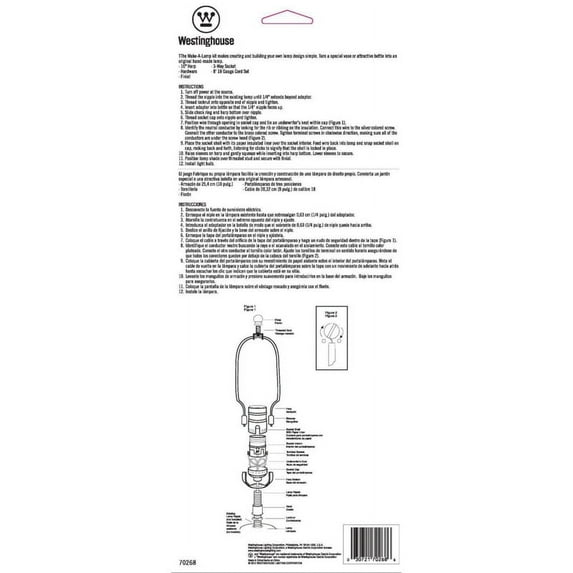 Westinghouse 7026800 Lamp Kit, 250 V, 600 W, Metal, Brass, For Standard Base 150 W Bulb