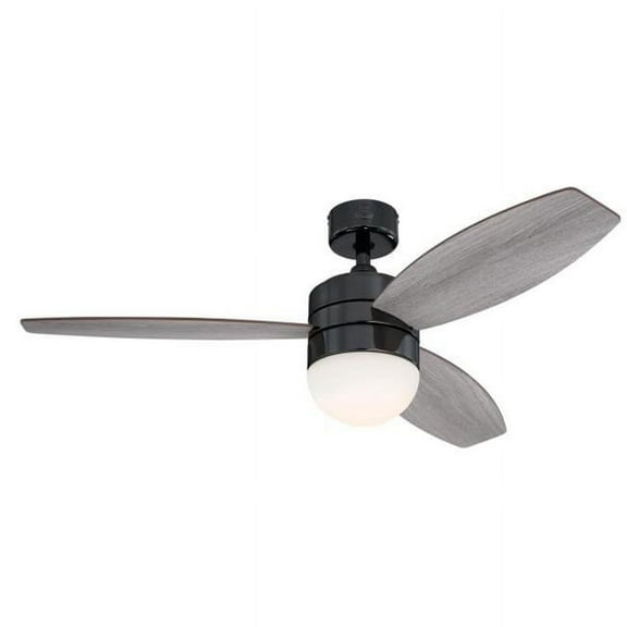 Westinghouse Lighting 7305200 48 in. Drake 3-Blade Gun Metal Indoor Ceiling Fan & Dimmable LED Light Fixture with Opal Frosted Glass & Remote Control Included, Weathered Oak