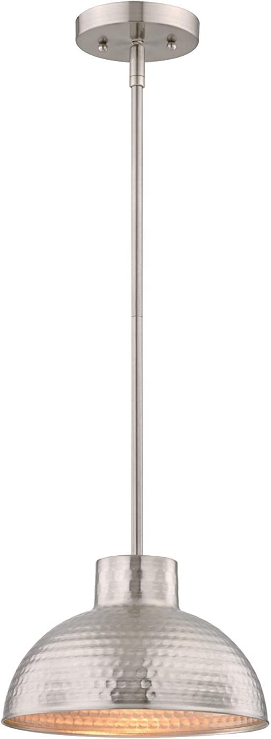 Modern Hammered Brushed Nickel Bowl Pendant Light