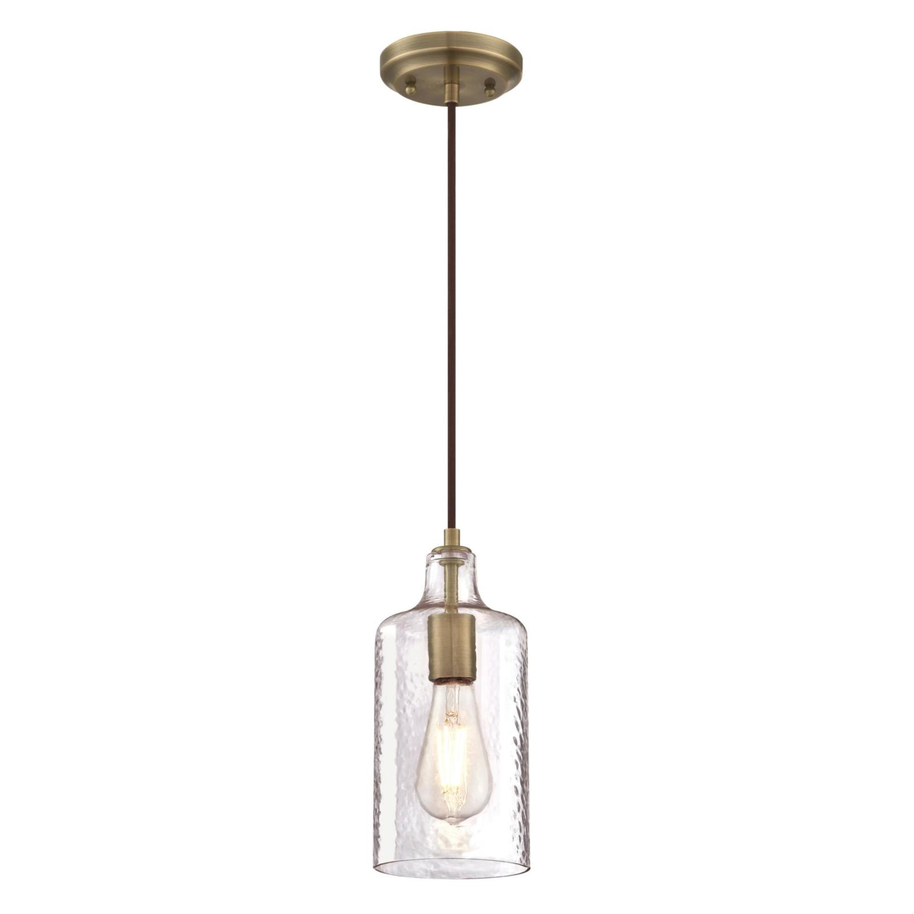 Carmen Antique Brass Mini Pendant with Clear Textured Glass