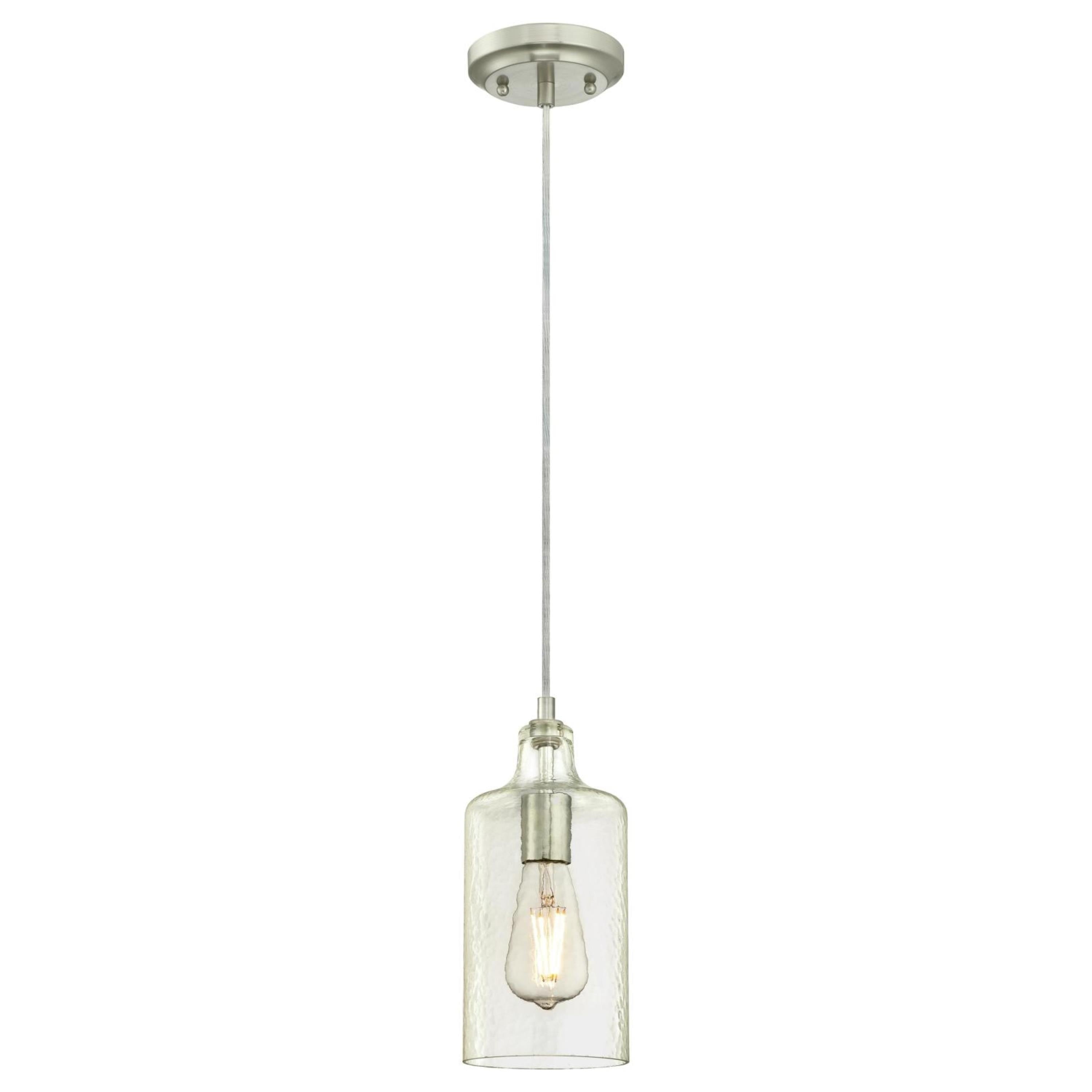 Brushed Nickel Mini Pendant with Clear Textured Glass