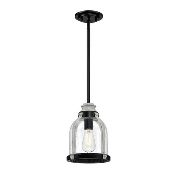 Westinghouse Cindy Mini Pendant Matte Black Finish with Antique Ash Accents Clear Seeded Glass