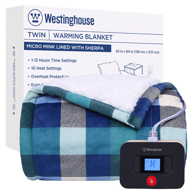 Westinghouse Electric Blanket Heated Throw Blanket, Plaid Sherpa