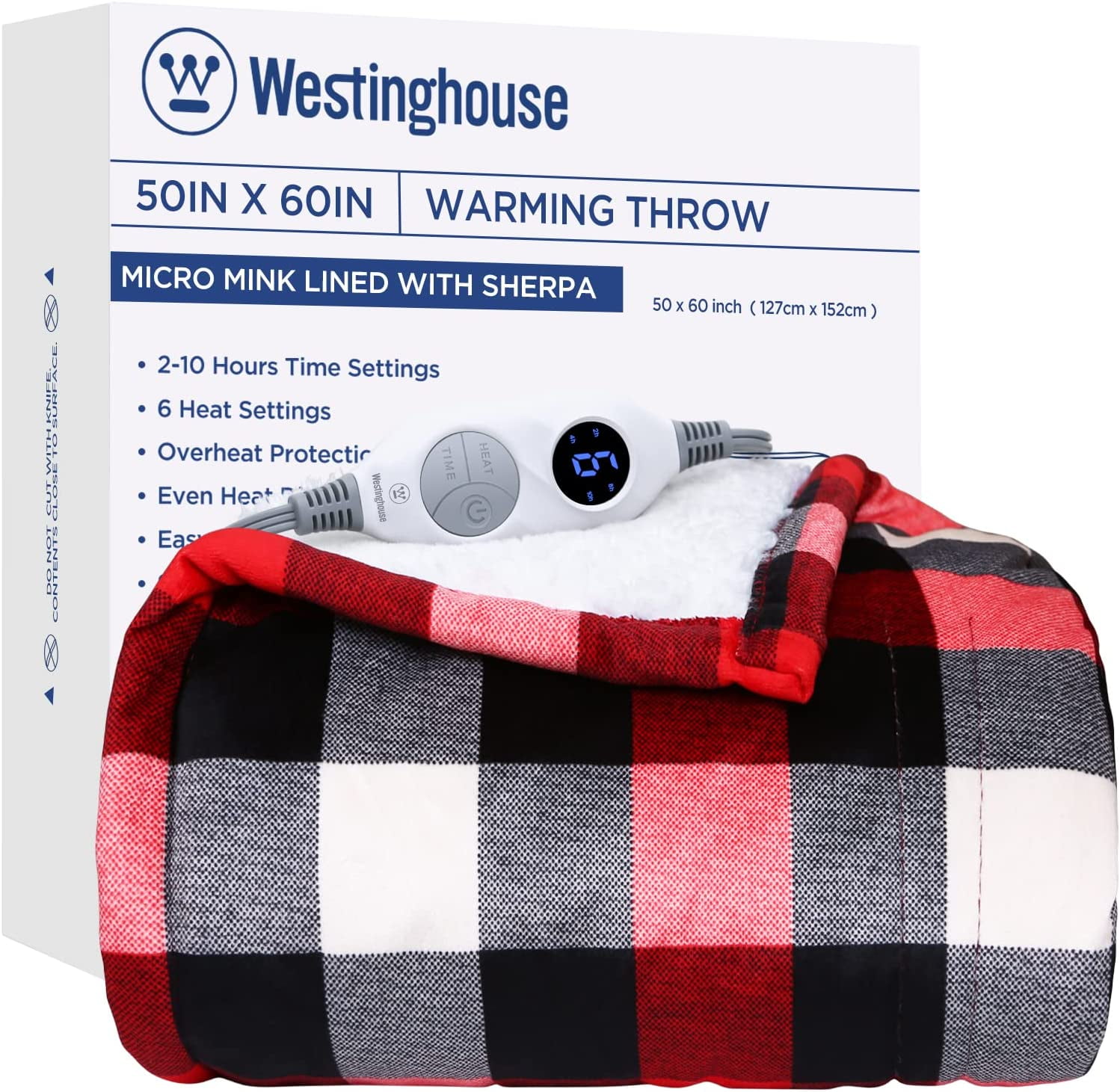 Westinghouse Electric Blanket Heated Throw Blanket, Plaid Sherpa