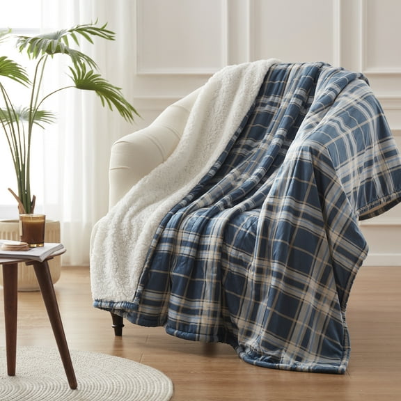 Westinghouse Electric Blanket Heated Throw Blanket, Plaid Sherpa Heating Blanket, 6 Heat Settings & 2-10 Hours Auto Shut off Setting, 50x60in, Navy Green Plaid, For Valentine's Day gift