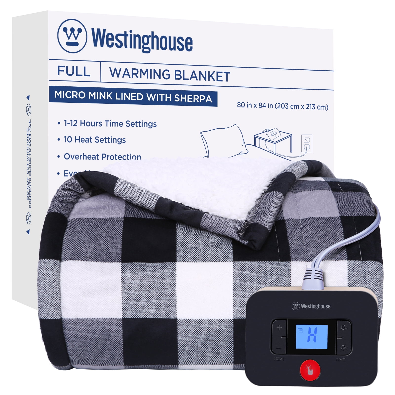 Westinghouse Electric Blanket Heated Throw Full Size, 80" x 84", Plaid