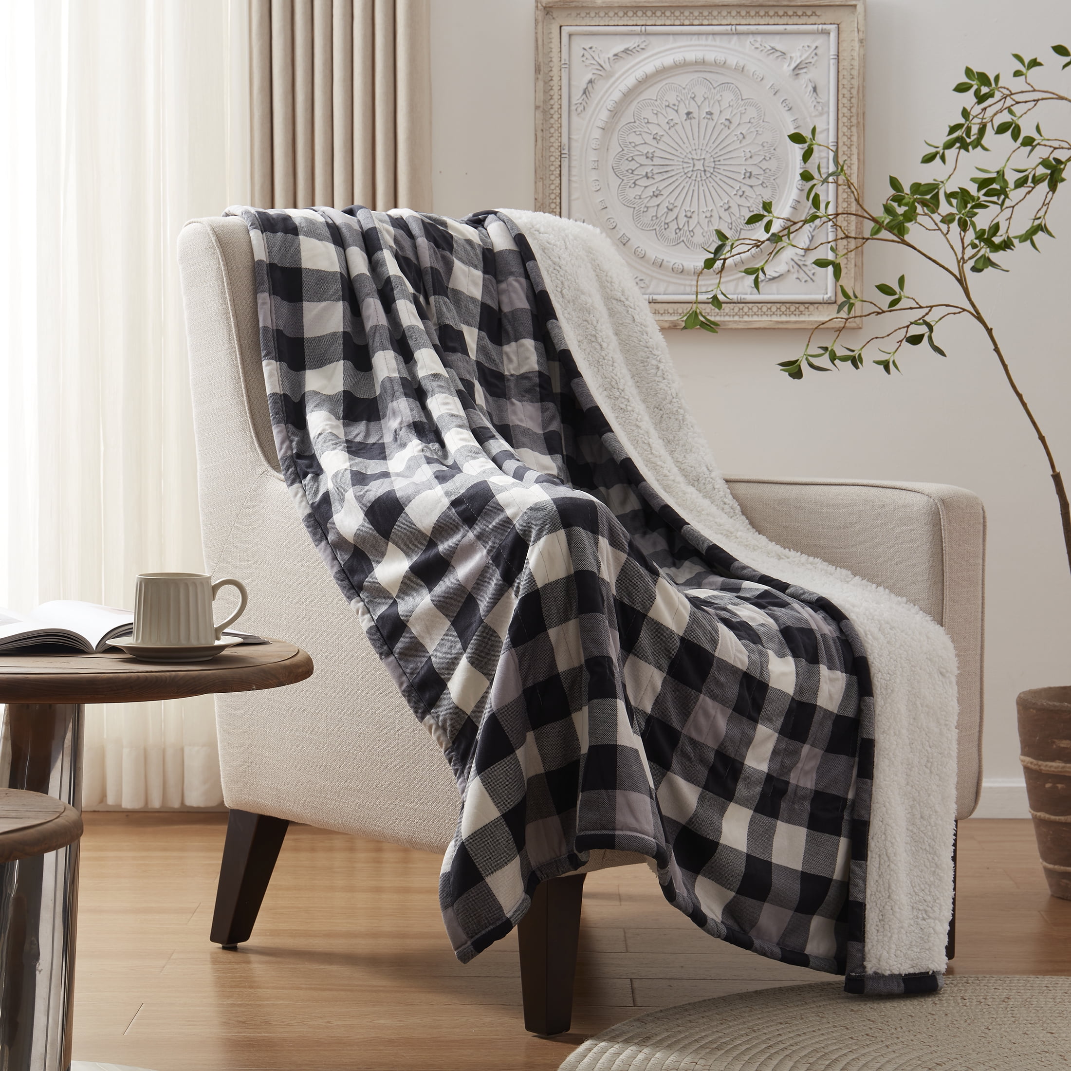 Westinghouse Electric Blanket Twin Size 62" x 84", Plaid Sherpa Heating