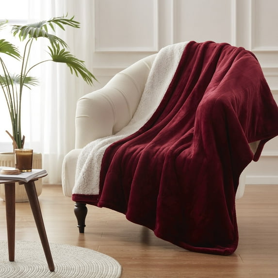 Westinghouse Flannel to Sherpa Electric Heated Blanket Throw 50x60", 6 Heating Levels & 2-10 Hours Auto Shut off Setting, Reversible Heated Throw, Red Burgundy