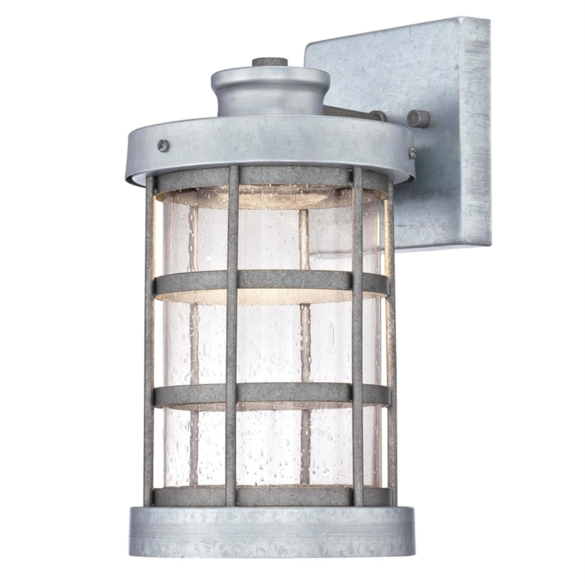 Galvanized Steel Silver LED Wall Lantern Fixture with Clear Glass