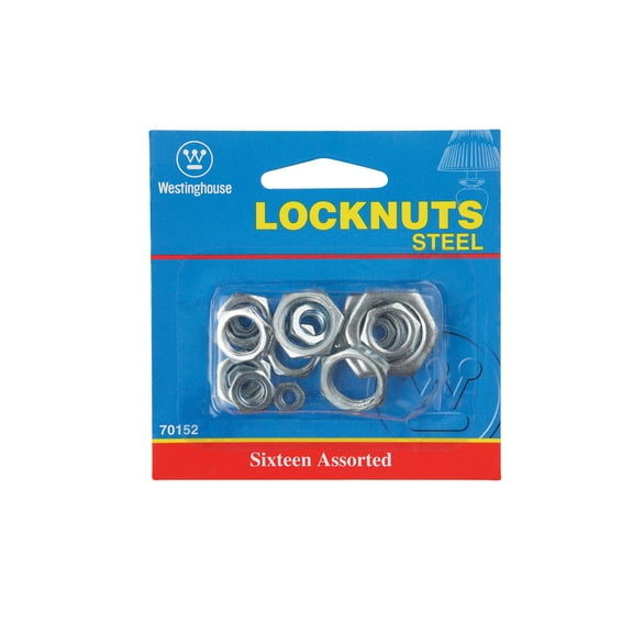 Westinghouse 70152 Steel 1/4 In. IP, 1/8 In. IP, 3/8 In. IP Lamp Fixture Lock Nut Assortment (16-Piece)