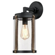 Westinghouse 6358800 Armin One-Light Outdoor Wall Fixture, Textured Black Finish with Barnwood Accents and Clear Seeded Glass