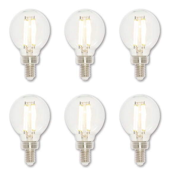 Westinghouse Lighting 5024220 4.5 Watt (60 Watt Equivalent) G16-1/2 Dimmable Clear Filament LED Light Bulb, Candelabra Base, 6-pack