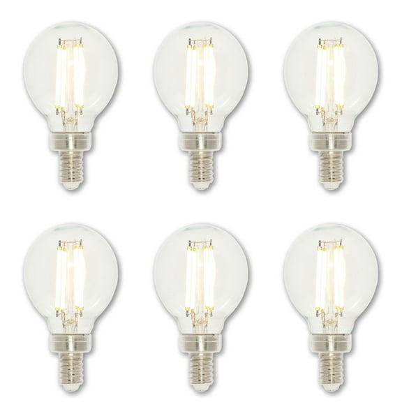Westinghouse Lighting 5024220 4.5 Watt (60 Watt Equivalent) G16-1/2 Dimmable Clear Filament LED Light Bulb, Candelabra Base, 6-pack