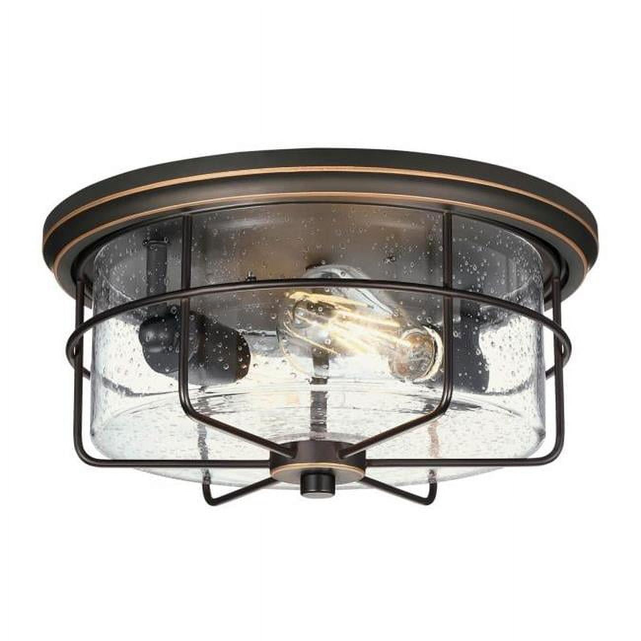 Rosella Black-Bronze 2-Light Outdoor Flush Mount with Seeded Glass