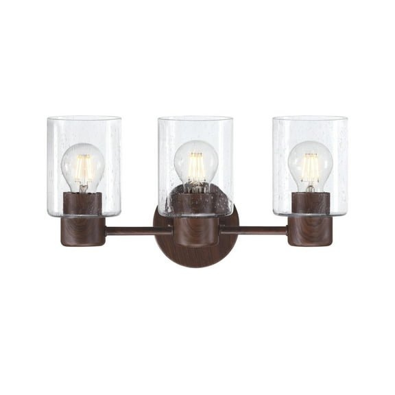 Westinghouse Lighting 6126500 Sylvestre Three Light Wall Fixture with Clear Seeded Glass, Walnut