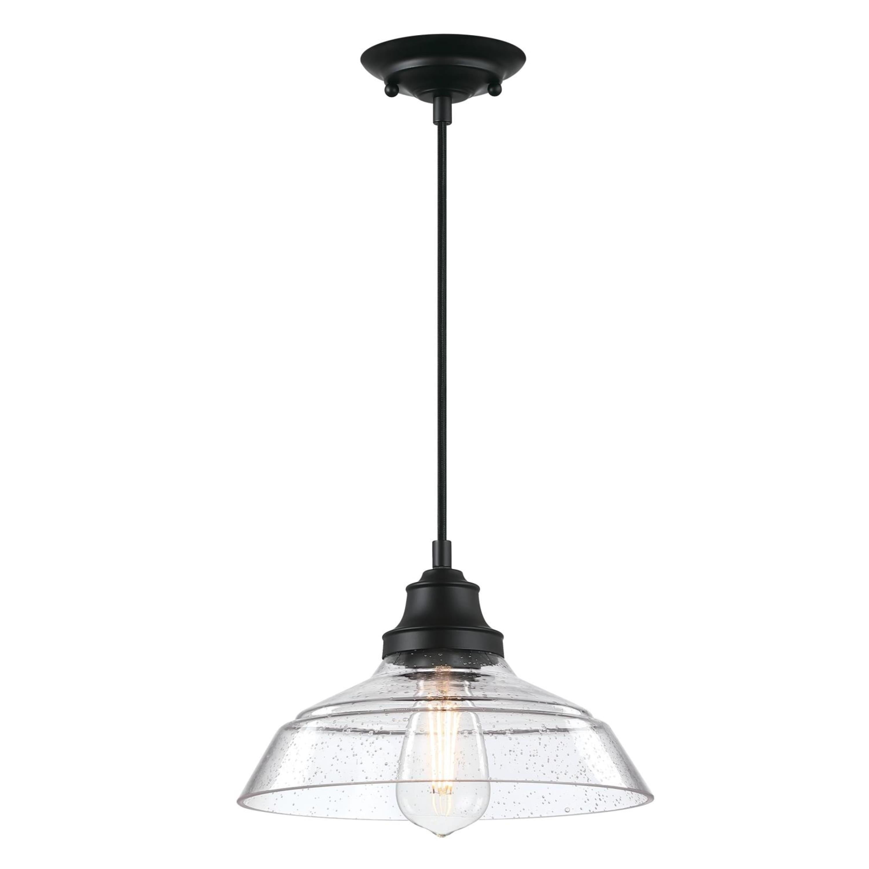 Matte Black Vintage Pendant with Clear Seeded Glass Shade