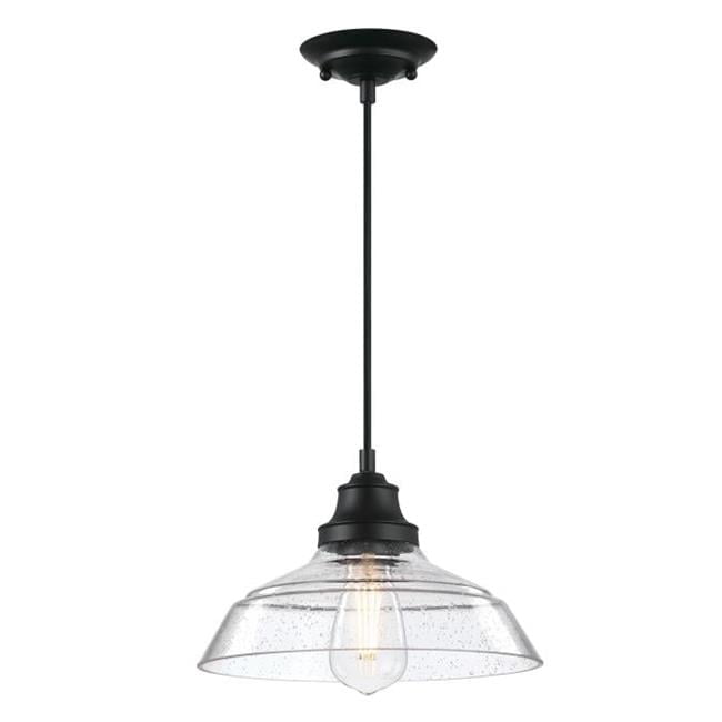 Matte Black Vintage Pendant with Clear Seeded Glass Shade
