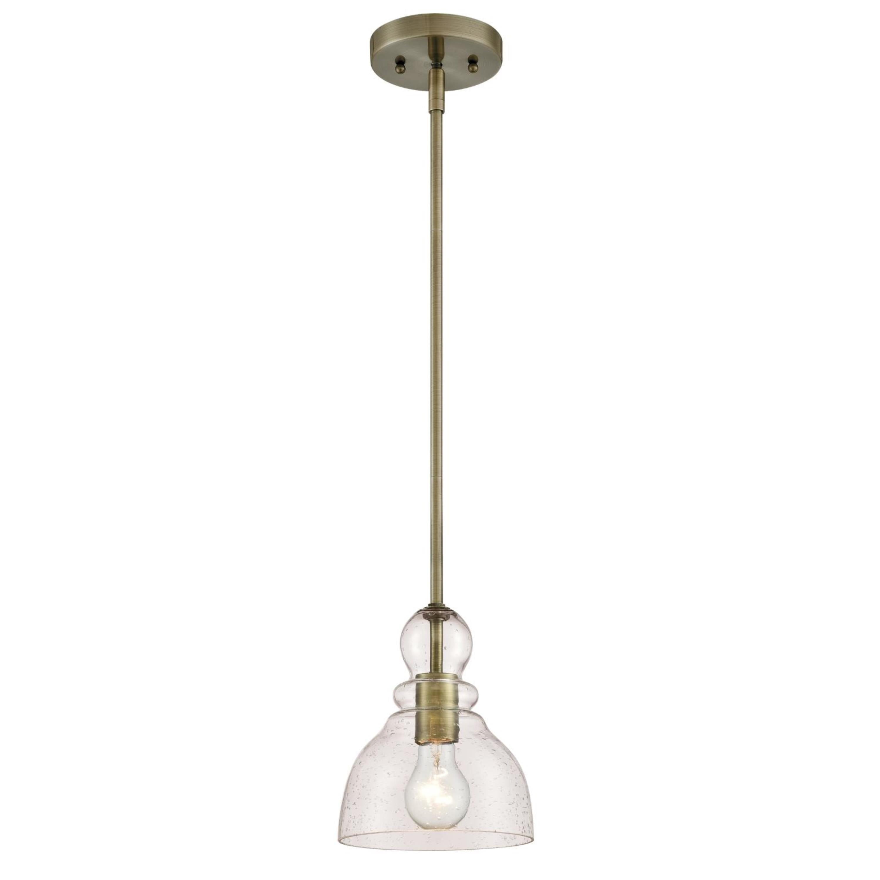 Antique Brass Mini Pendant with Clear Seeded Glass Shade